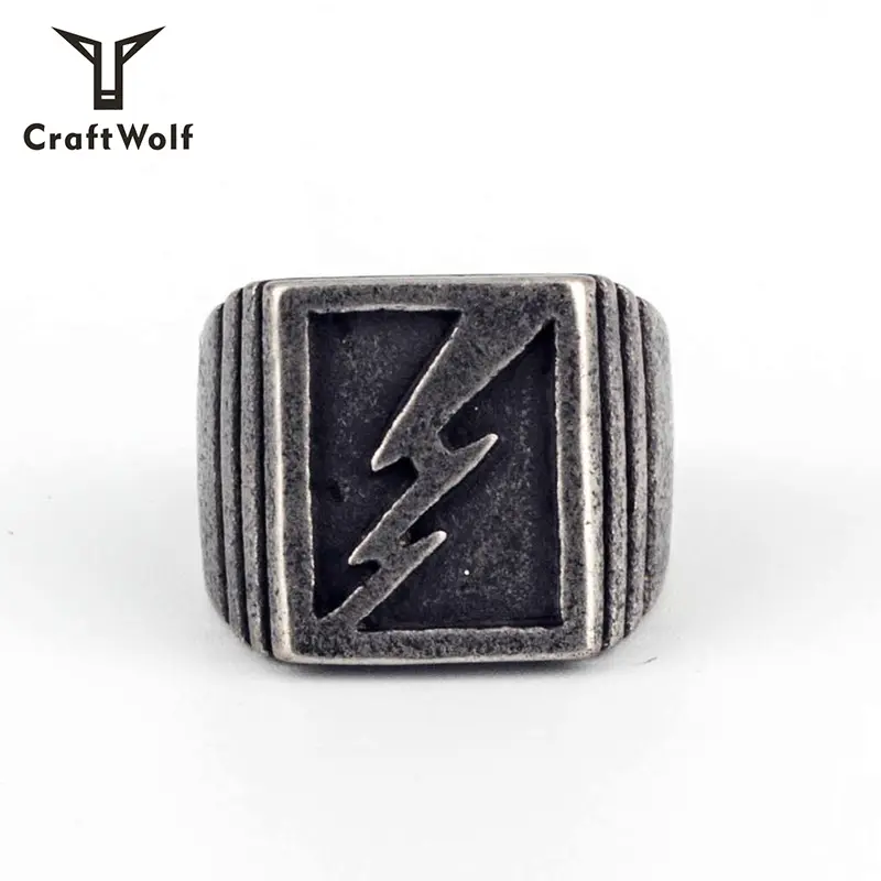 Craft Wolf Wholesale Fashion Jewelry Trend vintage sliver gold black 316L Stainless Steel Lightning Biker Ring For Men Women