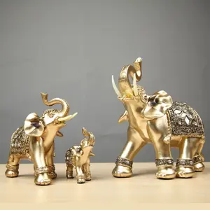 Casa decorativo de resina de fibra de vidrio indian colecciones antiguo oro animal estatua de elefante para mesa