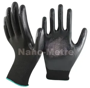 黒nmsafety13ゲージcaoted安全作業手袋滑らかなニトリル耐油性