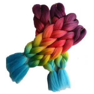 Extensions de cheveux pour femmes, tresses Bob, lisses, couleur arc-en-ciel ombré, 16 pouces, 100g, vente en gros - Product Image 6