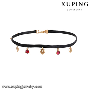 43630 xuping all'ingrosso della ragazza dei monili di modo 18 k oro pietre colorate a forma di cuore di cuoio della collana del choker - Product Image 5
