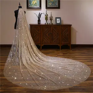 Morili Shiny Sequins top quality luxury shine stars 1 layer Gold champagne 3 * 3 wedding veil for bride with comb MPB20