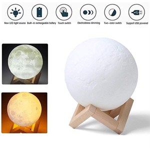 Lampu LED Dekorasi Gantung 2 Warna, Lampu Malam Proyektor Bintang, Lampu Bulan 3D LED Dekorasi Isi Ulang Daya Kontrol Sentuh Kecerahan 20Cm
