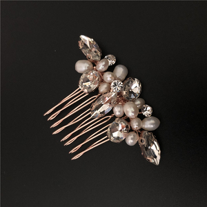Semplice perla <span class=keywords><strong>d</strong></span>'acqua dolce dei capelli della sposa accessori di strass copricapo da sposa in <span class=keywords><strong>oro</strong></span> dei capelli del metallo pettini - Product Image 2