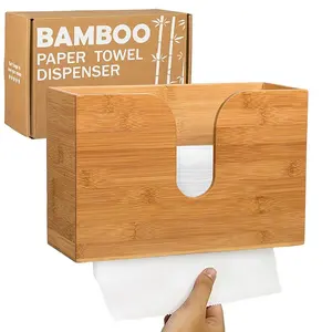 Dispenser Handuk Kertas Bambu Terpasang Di Dinding & Meja