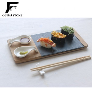 Bandeja de <span class=keywords><strong>sushi</strong></span> de pizarra natural con plato de bambú cuencos de cerámica y palillos traje 30x14cm - Product Image 1