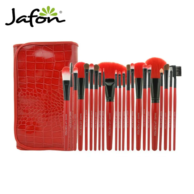 Bộ Cọ Trang Điểm 24 Món Màu Đỏ, Bộ Dụng Cụ Trang Điểm Chuyên Nghiệp Airbrush, Kèm Túi/Bao Da Họa Tiết Cá Sấu Đỏ