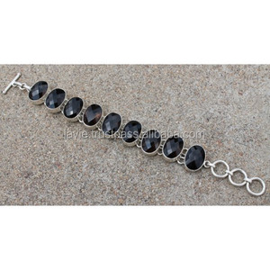 925 <b>Silver</b> Smoky Quartz Genuine Gemstone Beautiful <b>Bracelet</b>, Antique Handmade <b>Silver</b> Gemstone Jewelry Exporter, Gemstone Jewelry - Product Image 1