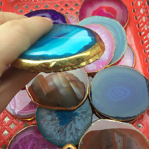 Polished Natural Agate Slices Large <strong>Crystal</strong> <strong>Coaster</strong> With Gold Rim for Wholesale - Product Image 4