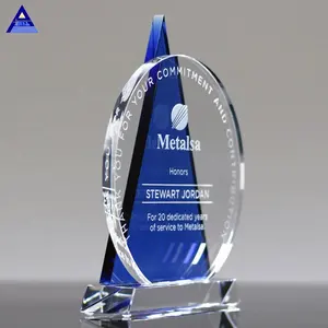 K9 Shields Round Engraved Crystal Icon Award Plaque Blue Glass Crystal Award Trophy For Souvenir Gifts