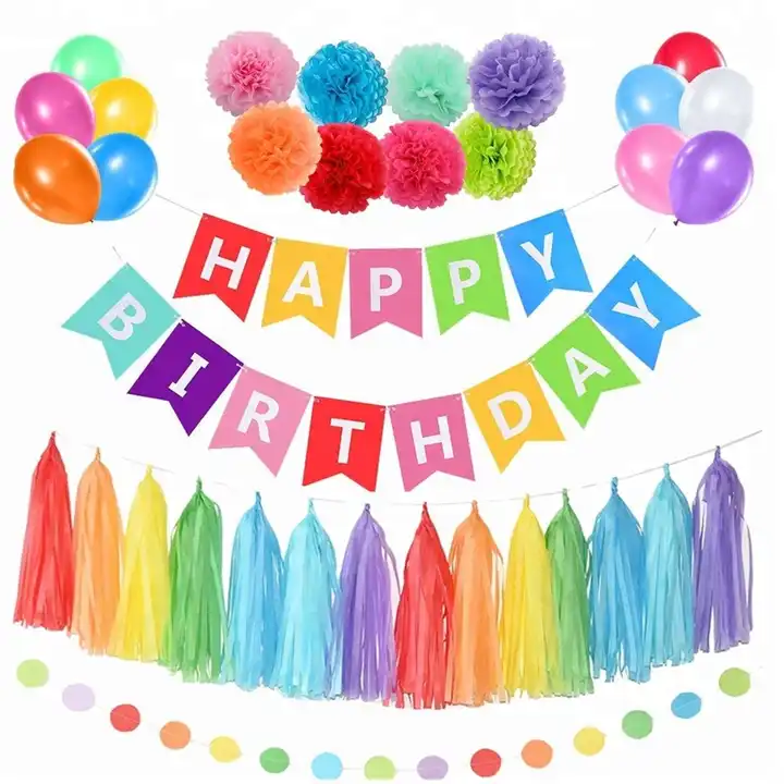 Source Kid rainbow birthday decorations Birthday Paper Pom Poms