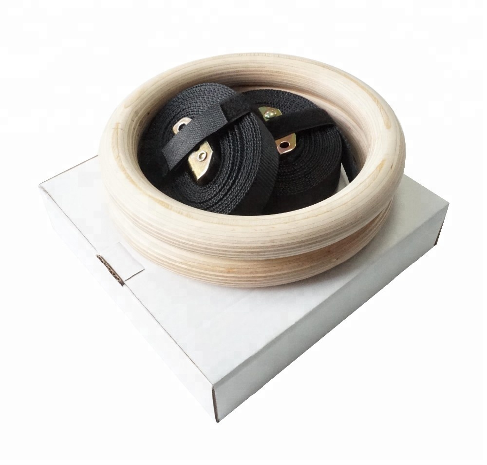 Высококачественные деревянные кольца для тренажерного зала с ремешками и пряжками