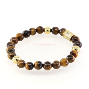 Venta caliente 18 K oro chapado micro Pace CZ Ojo <span class=keywords><strong>de</strong></span> Tigre Piedra Natural pulsera para hombres - Product Image 4