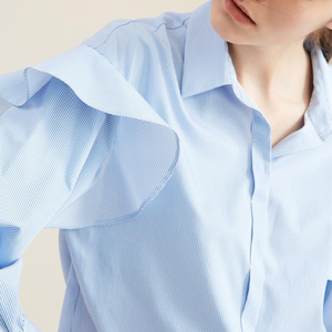 <span class=keywords><strong>Azul</strong></span> claro ruffle manga <span class=keywords><strong>jersey</strong></span> de cuello de rayas últimas mujeres Oficina blusa camisa diseños - Product Image 5