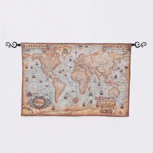 Vintage Style Tapestry Wall Hanging World Map Polyester Cotton Fabric Painting Wall Tapestry for Bedroom Living Room