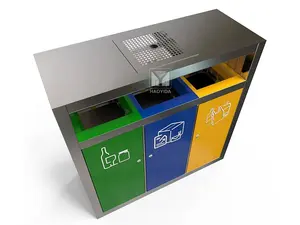 Contenedor de Basura para Exteriores de Metal y Madera con Diseño Moderno, <span class=keywords><strong>3</strong></span> <span class=keywords><strong>Compartimentos</strong></span> - Product Image 3