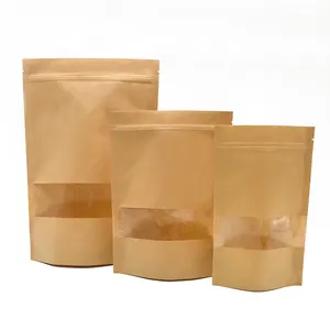 Embalaje de grado alimenticio impreso personalizado, venta al por mayor, bolsa para manualidades sencilla, con cremallera, bolsas de papel kraft marrón