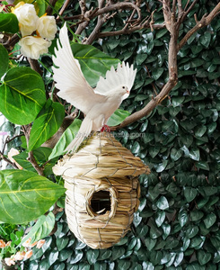 Maisons d'oiseaux suspendues tissées en paille naturelle faite à la main Cages nid perchoir poches <span class=keywords><strong>refuge</strong></span> d'oiseaux d'hiver - Product Image 1