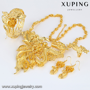 Xuping dubai 24K color oro flores dragón estilo fenomenal pulsera, anillo, aretes y collar set de joyas para mujeres - Product Image 2