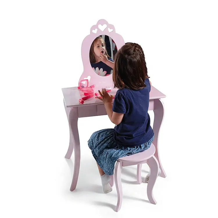Enfants belle rose commodes maquillage enfant commode tiroir meubles commode ensemble enfants semblant jouer avec miroir et 1 tiroir