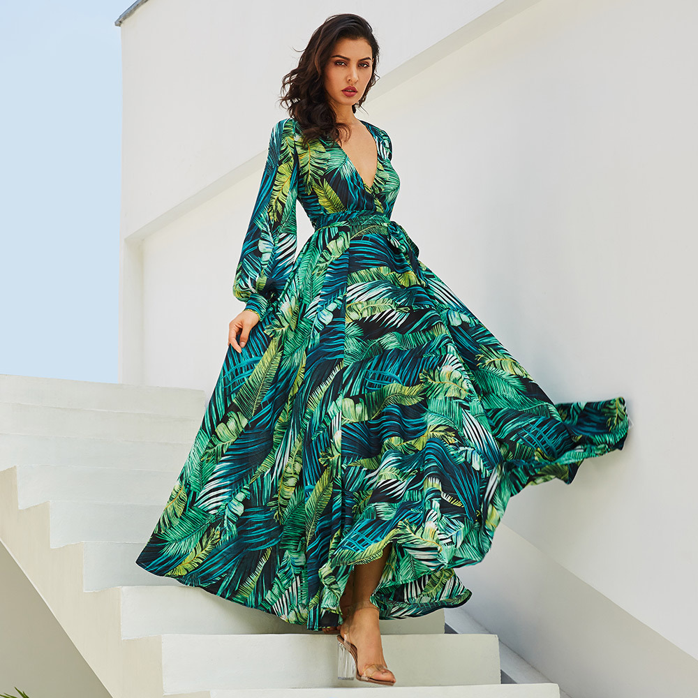 casual green maxi dress PRETTYGARDEN Women's Smocked Maxi Dresses Beach Sundress Casual Spaghe main image 1