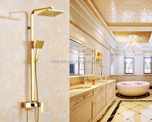 Mitigeur de <span class=keywords><strong>douche</strong></span> de salle de bain chaud et froid en cuivre de marque de luxe, ensemble de <span class=keywords><strong>douche</strong></span> et de robinet à double bain en laiton plaqué or - Product Image 1