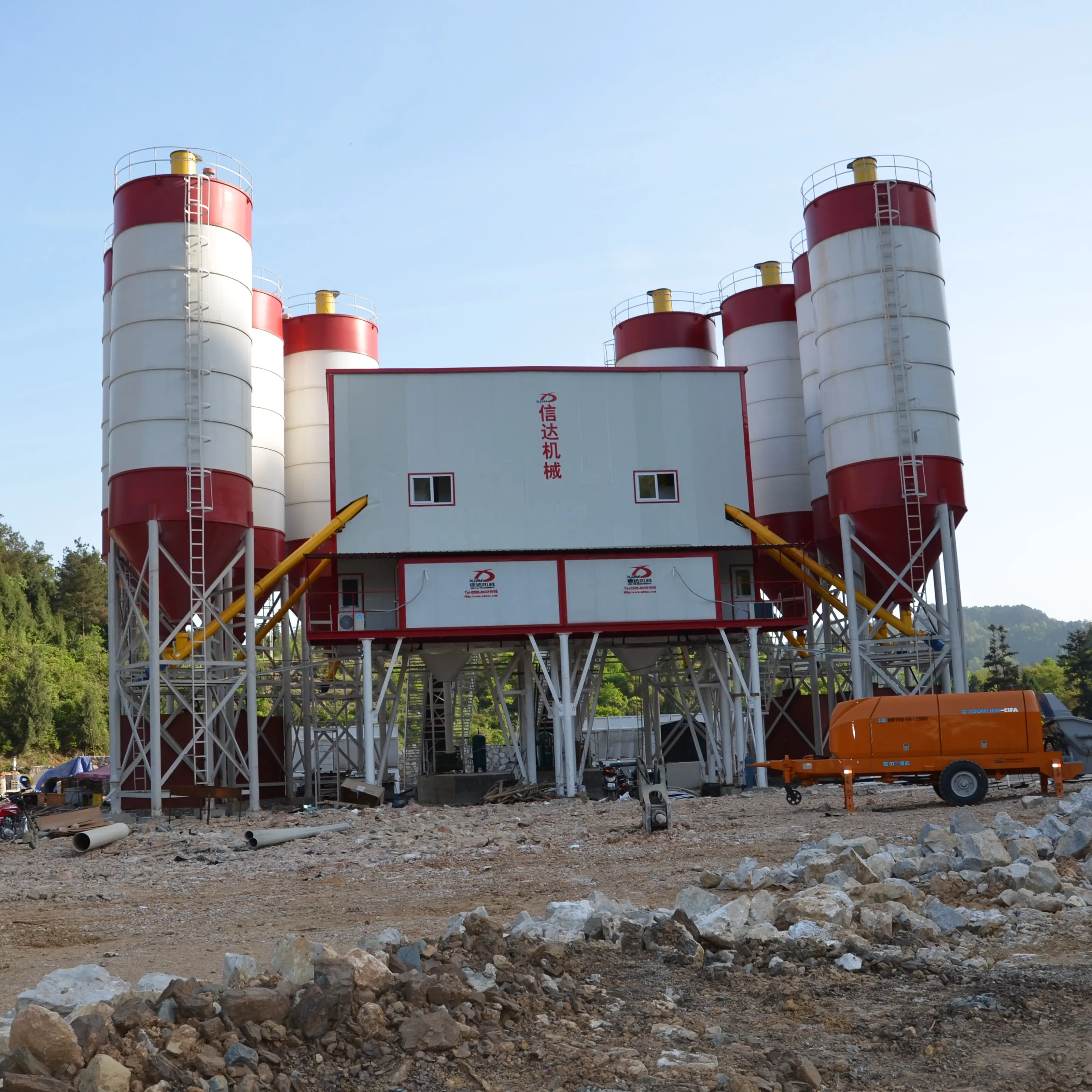 Twin 180m3/h central mixing Ready Mix Concrete Batching Plants for wet concrete including the cement silos