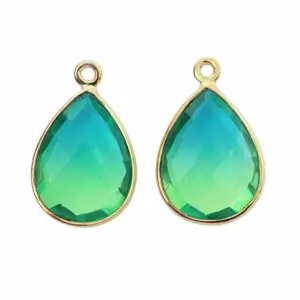 12x16mm Bio Tourmaline Hydro Faceted Quartz Gemstone Jewelry 18k Gold Plated 925 Sterling Silver Bezel Charm Pendant avec caution - Product Image 1