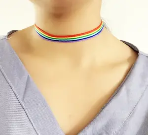 Fashion Warna-warni Pelangi Kalung Choker Pita Rantai Selangka untuk Pria Wanita Lesbian Bisexual Gay Pride Perhiasan Grosir