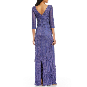 Soutache malla columna vestido malla Sheer/illusion top blusa volver zipperBack Raja estilo espalda escote redondeado 3/4 mangas - Product Image 5