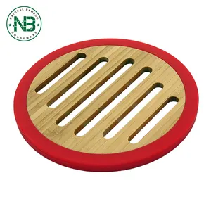 Cocina de bambú antideslizante taza pad redondo trivet con silicona