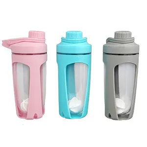 Botol Air Plastik Tritan Kustomisasi, Pengocok Protein Olahraga Gym 700Ml/23Oz dengan Tutup Sekrup Tahan Bocor
