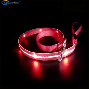 Yüksek kalite USB şarj edilebilir LED köpek tasma çizgili Polyester eğitim kurşun gece yürüyüş güvenliği için görülmüştür Pet dişli