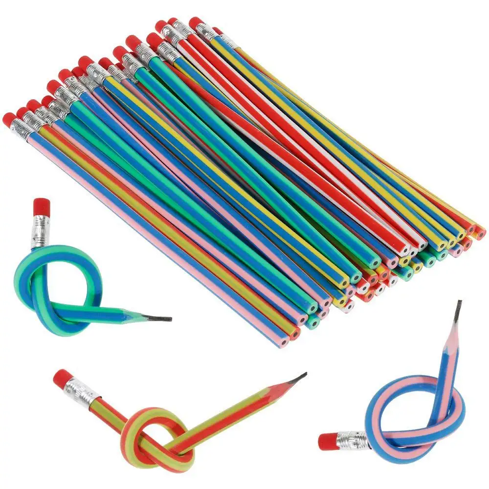 Разноцветный полосатый волшебный карандаш с ластиком, мягкий гибкий карандаш длиной 12 дюймов для детей, отличный подарок для студентов