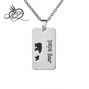 Papa Bear Necklace Cubs Stainless Steel Bar Pendant Father's Day Gift Ideas Gifts for Dad