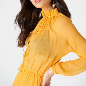 2019 Nouvelle Arrivée Robes De Volants Robe Col Jaune Robes Transparentes - Product Image 4