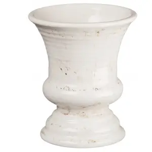 Vaso de cerâmica vitrificado terracota, 5x6 polegadas, branco destruído