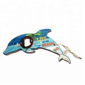 New printing animal shape dolphin wooden bottle opener