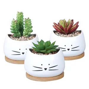 3.2 Inch cute cat cheap ceramic home decoration holiday gifts flowerpot