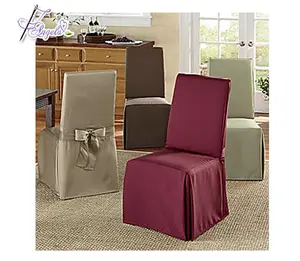 cheap 100 polyester square top fire retardant kitchen dining chair cover with side pleats