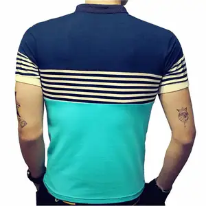 Impresión de logotipo personalizado de ropa de trabajo de algodón de manga corta de la camiseta de Polo con contraste de Color raya costura