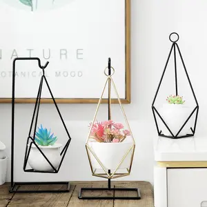 Pots de fleurs en céramique avec fer, pots de plantes suspendus, vente en gros, jardinière suspendue, porte-pot de fleurs, panier suspendu de jardin