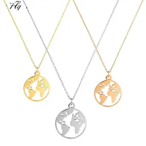 Moda feminina jóias 18k corrente de ouro colar de mapa do mundo