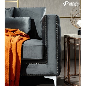 Sofa 3 tempat duduk ringan desain mewah Sofa beludru abu-abu mulia 321 set Sofa rumbai bersekat kain Nordik - Product Image 3