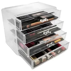 Hot Sale Functional Jewelry Storage Box Fashion Acrylic Cosmetic Organizer Clear Acrylic Makeup Organizer For Girls Lady
