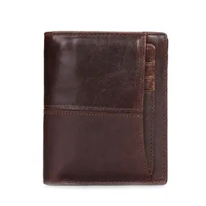 China Supplier Hot Selling Retro Brown Short Wallets Multifunction Card Holder Purse School Student Genuine Leather Men's Wallet