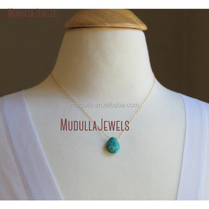 NM11593 Teardrop Pendant Necklace with Turquoise Briolette <strong>Charm</strong> <strong>Silver</strong> or Gold Plated Link Chain for Bridesmaids - Product Image 4