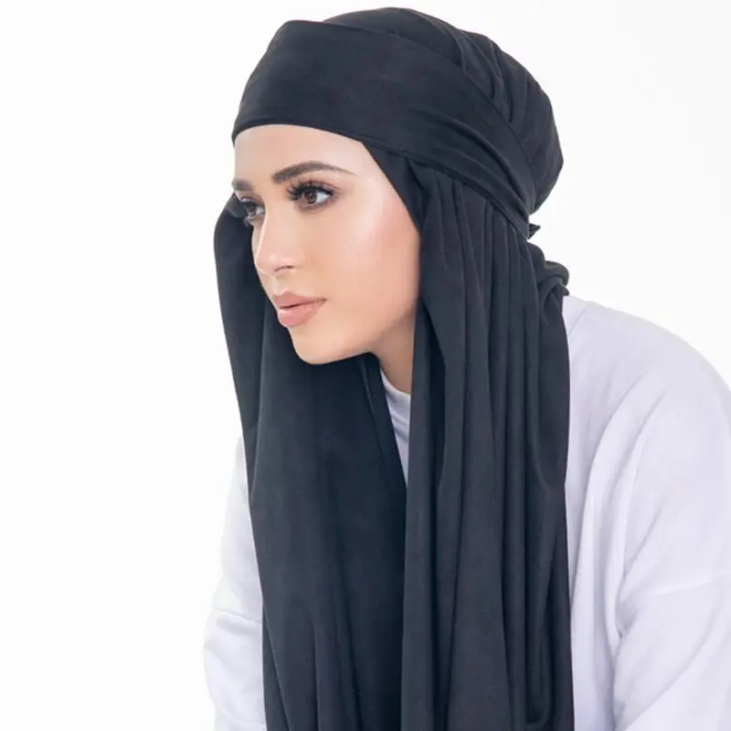 Hijab en daim avec une écharpe bandana pour femme, châle personnalisé, longue, couleur unie, mode musulmane, vente en gros, 2019