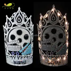 Grande Pageant Crown Big Rhinestone Di Cristallo Personalizzati Tiara con la Luce