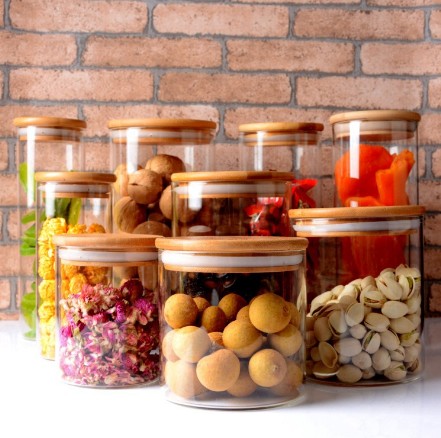 glass jars with wood lid food storage kitchen use food glass jar with lid